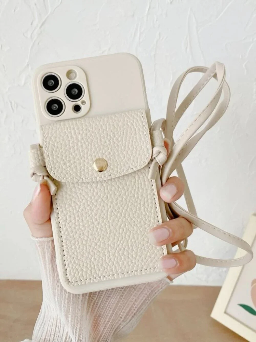 Card Slot & Strap Decor Case Compatible With iPhone Beige / 11 Pro Max